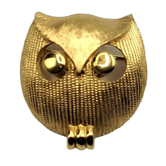 Vintage Trifari Owl Brooch Gold Tone Figural Pin Costume Jewelry Modernist - Picture 1 of 11